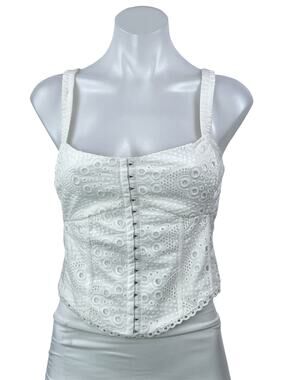 Heartloom White Embroidered Sleeveless Knit Hook Bustier Corset Crop Top Size S
